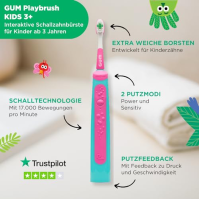 GUM Playbrush KIDS 3+, chytrý elektrický sonický zubní kartáček pro děti od 3 let s interaktivní aplikací pro hraní, ovládáním t